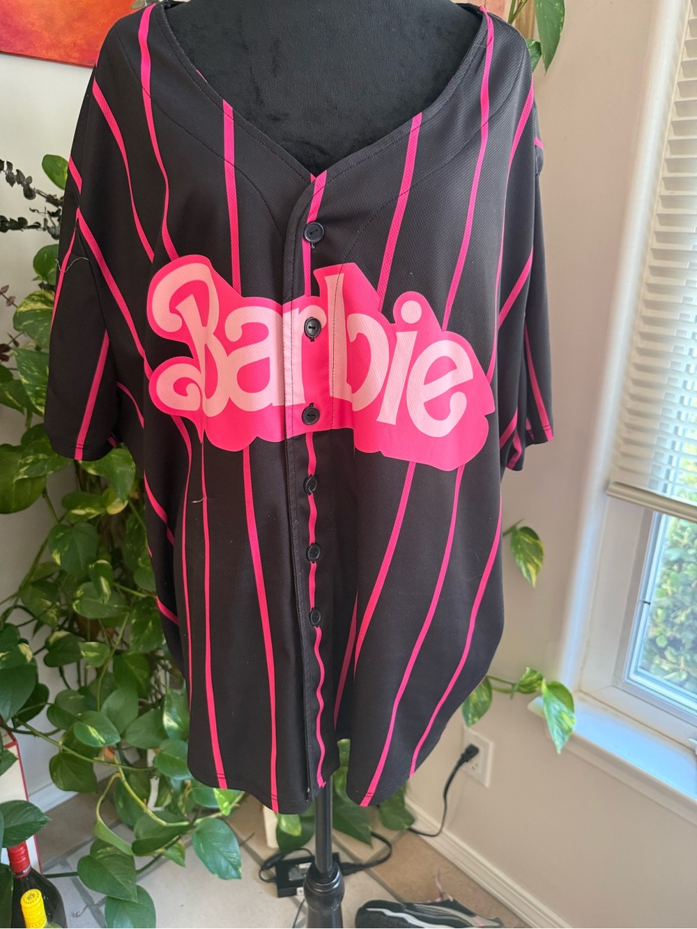 Barbie Black and Hot Pink Button-Up Baseball Shirt